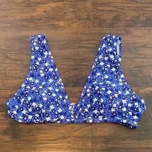 Aerie Swim Wide Strap Blue Floral Scoop Bikini Top Size Large w/ Removable Pads